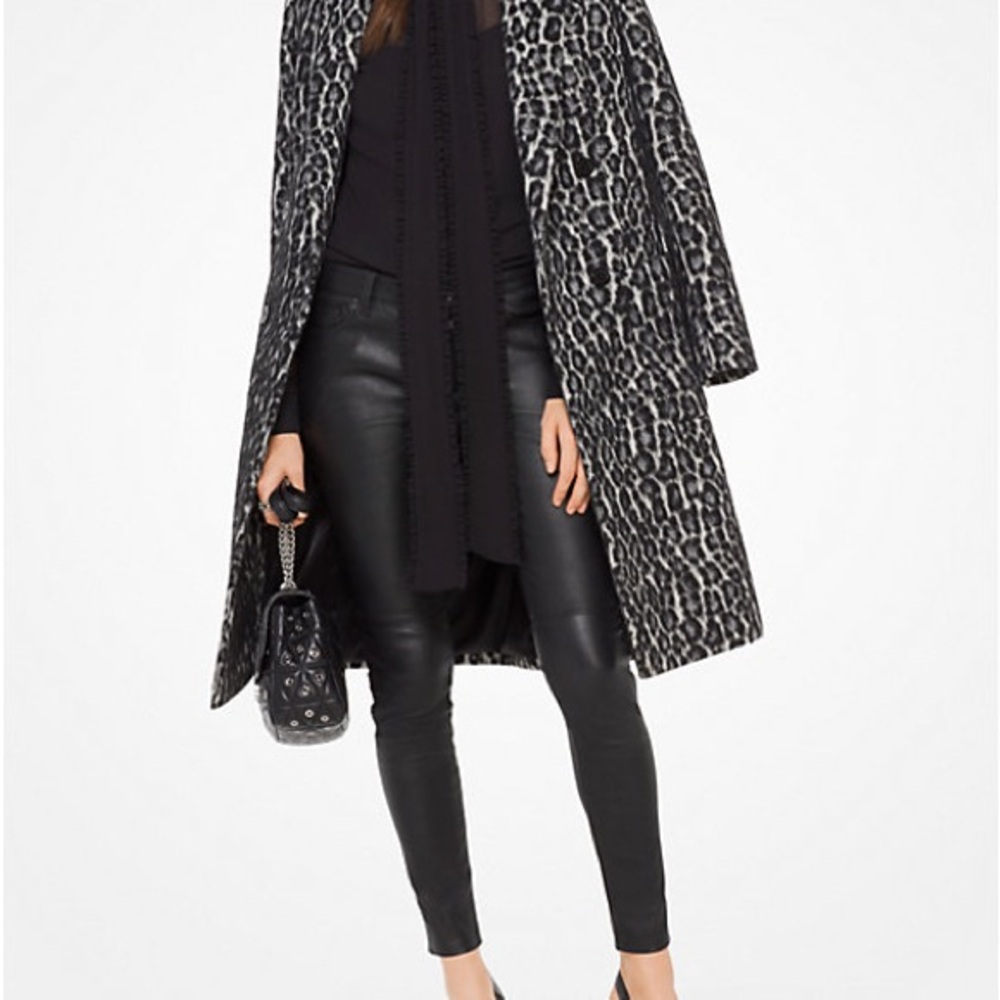 Michael Kors Snow Leopard Print Jacquard Coat